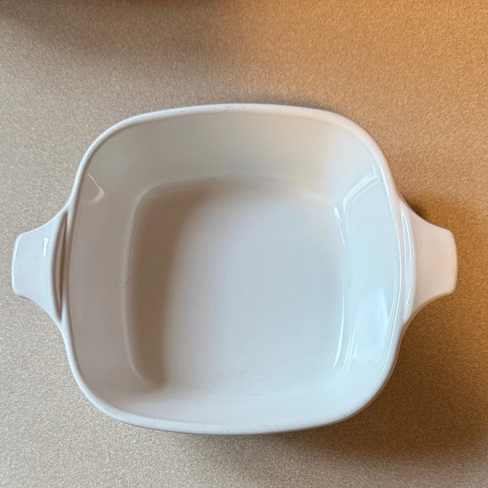 Vintage CorningWare White Baking Dishes with Blue Floral Design